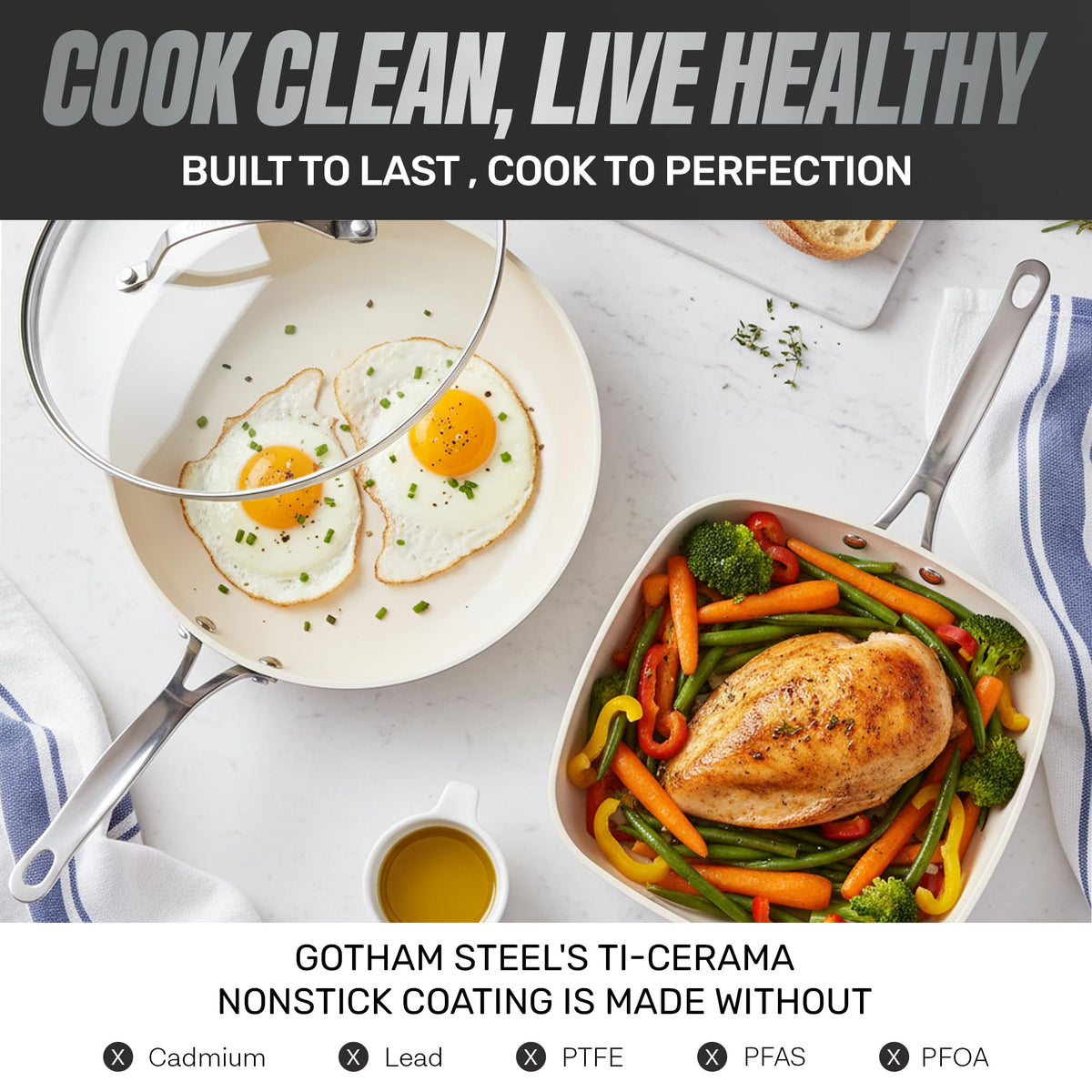 GOTHAM STEEL 20 Pc Ceramic Cookware Set, Diamond and Titanium Coated