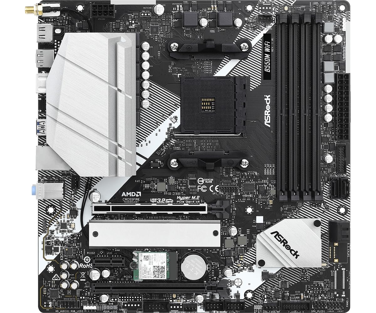 ASRock B550M WiFi Micro-ATX Motherboard, AMD Ryzen 3000-5000 Series Socket AM4, DDR4 4733+, PCIe 4.0