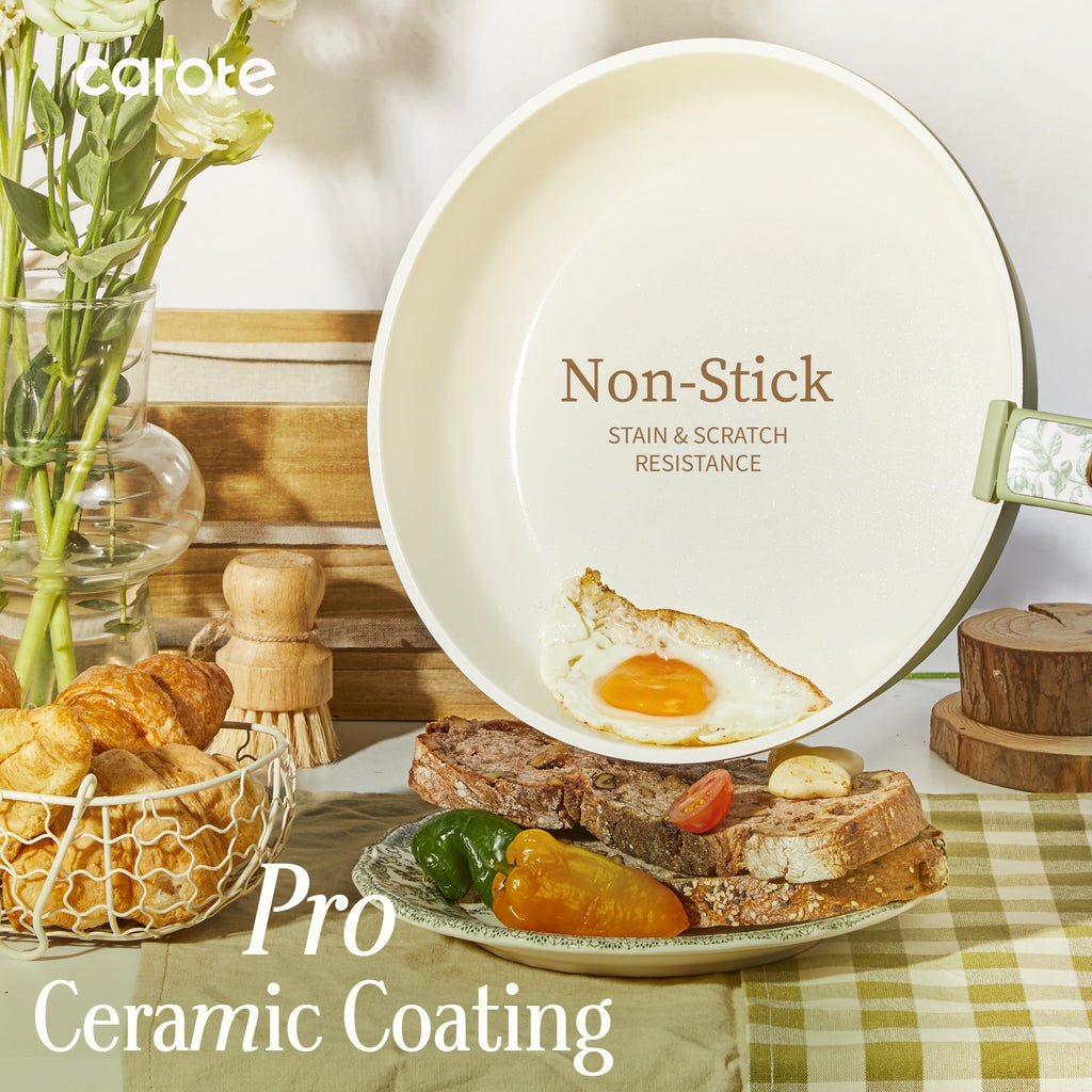 CAROTE 25pcs Ceramic Cookware Sets, Nonstick Pots and Pans Set Non Toxic
