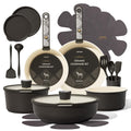 CAROTE 21pcs Ceramic Cookware Set, Pots and Pans Set with Detachable Handle