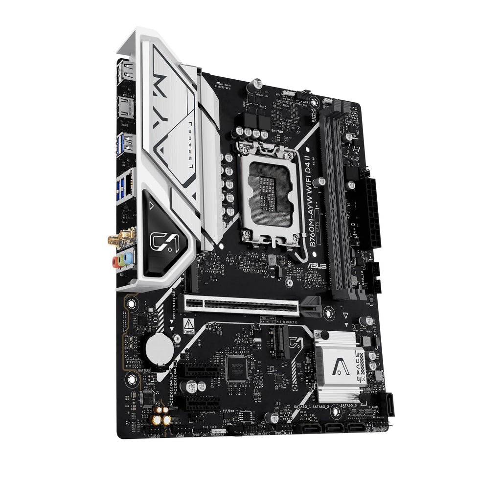 ASUS B760M-AYW WiFi D4 II Intel® B760 (LGA 1700) microATX mATX Motherboard, PCIe 5.0 x16 Support, Two M.2 Slots, DDR4, Realtek 2.5Gb Ethernet, Wi-Fi 6, HDMI, SATA 6 Gbps, Front USB 5Gbps, Aura Sync