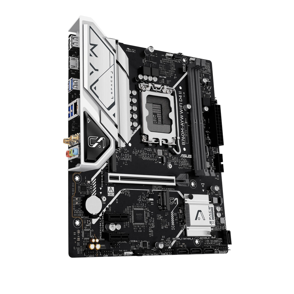 ASUS B760M-AYW WiFi D4 II Intel® B760 (LGA 1700) microATX mATX Motherboard, PCIe 5.0 x16 Support, Two M.2 Slots, DDR4, Realtek 2.5Gb Ethernet, Wi-Fi 6, HDMI, SATA 6 Gbps, Front USB 5Gbps, Aura Sync