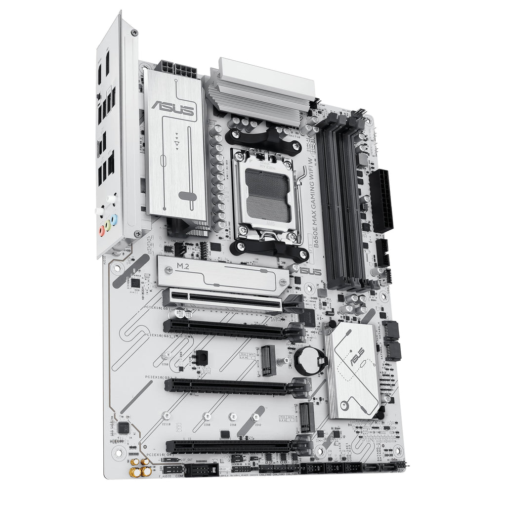 ASUS B650E MAX Gaming WiFi W – AMD B650 AM5 ATX Motherboard, White PCB, DDR5, PCIe 5.0, 3X M.2, Wi-Fi 6E, 2.5Gb LAN, USB 10Gbps Type-C, DisplayPort, HDMI™, BIOS Flashback™, Aura Sync, Advanced AI PC