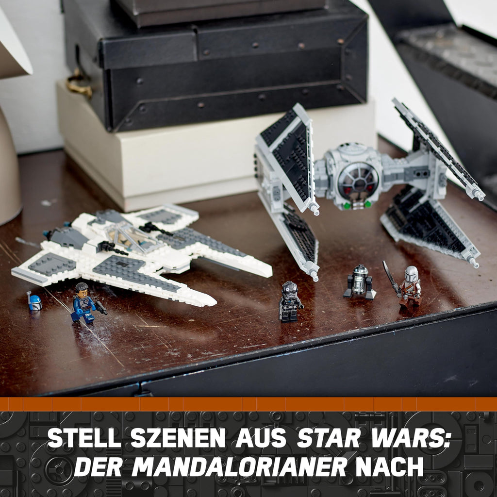 LEGO Star Wars Mandalorian Fang Fighter vs TIE Interceptor Building Set with Two Starfighters Construction Toy for Kids with 3 Minifigures, and Droid Figure, Collectible Gift Idea, from 9 Years 75348