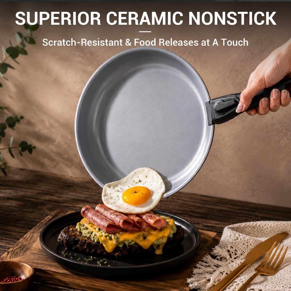 Ammeloo 18-Piece Ceramic Pots and Pans Set Non Stick, Non Toxic Cookware Set with Removable Handles, Pot Sets for Cooking, Induction Ready, Dishwasher & Oven Safe, PFAS PFOA & PTFE Free (Black)