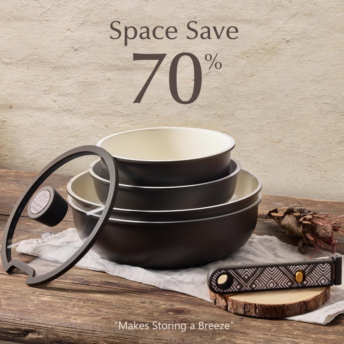 CAROTE 21pcs Ceramic Cookware Set, Pots and Pans Set with Detachable Handle