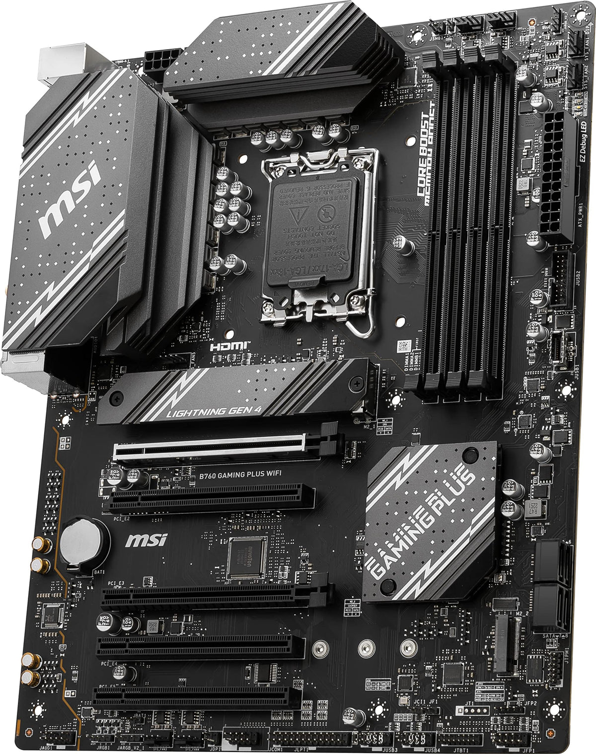 MSI B760 Gaming Plus WiFi Gaming Motherboard (DDR5 Memory ONLY) for 12th/13th/14th Gen Intel Processors, LGA 1700, PCIe 4.0, M.2, 2.5Gbps LAN, USB 3.2 Gen2, HDMI/DP, Wi-Fi 6E, Bluetooth 5.3, ATX