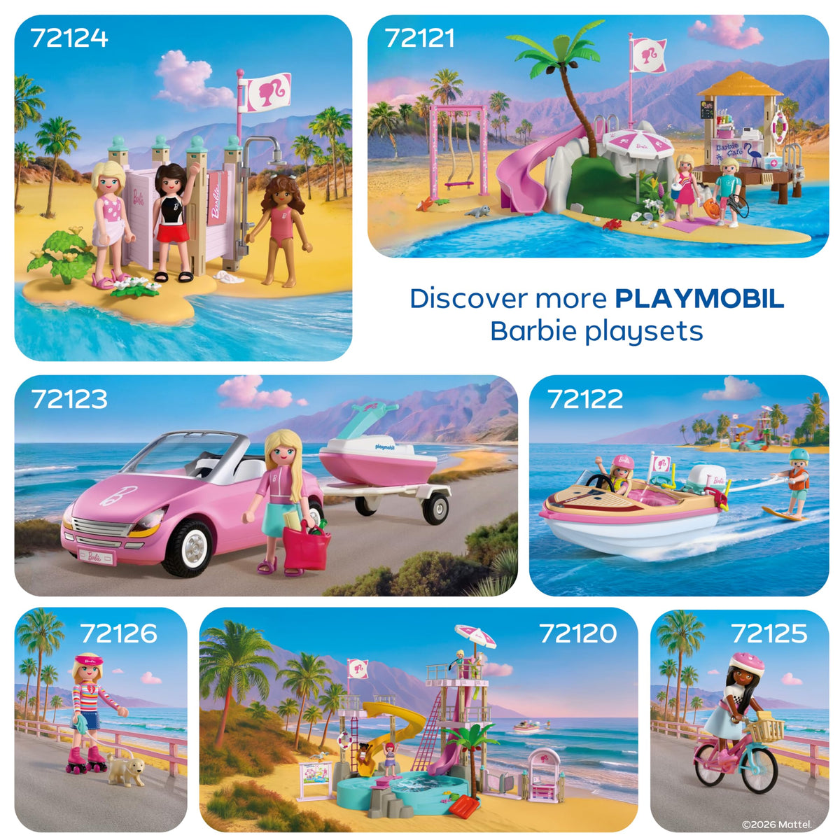 Playmobil | Barbie x Barbie Beach Dress Up | Changing Room & Shower with Barbie, Teresa & Renee | Encourages Role Play & Creativity | for Children Aged 4+ | 72124