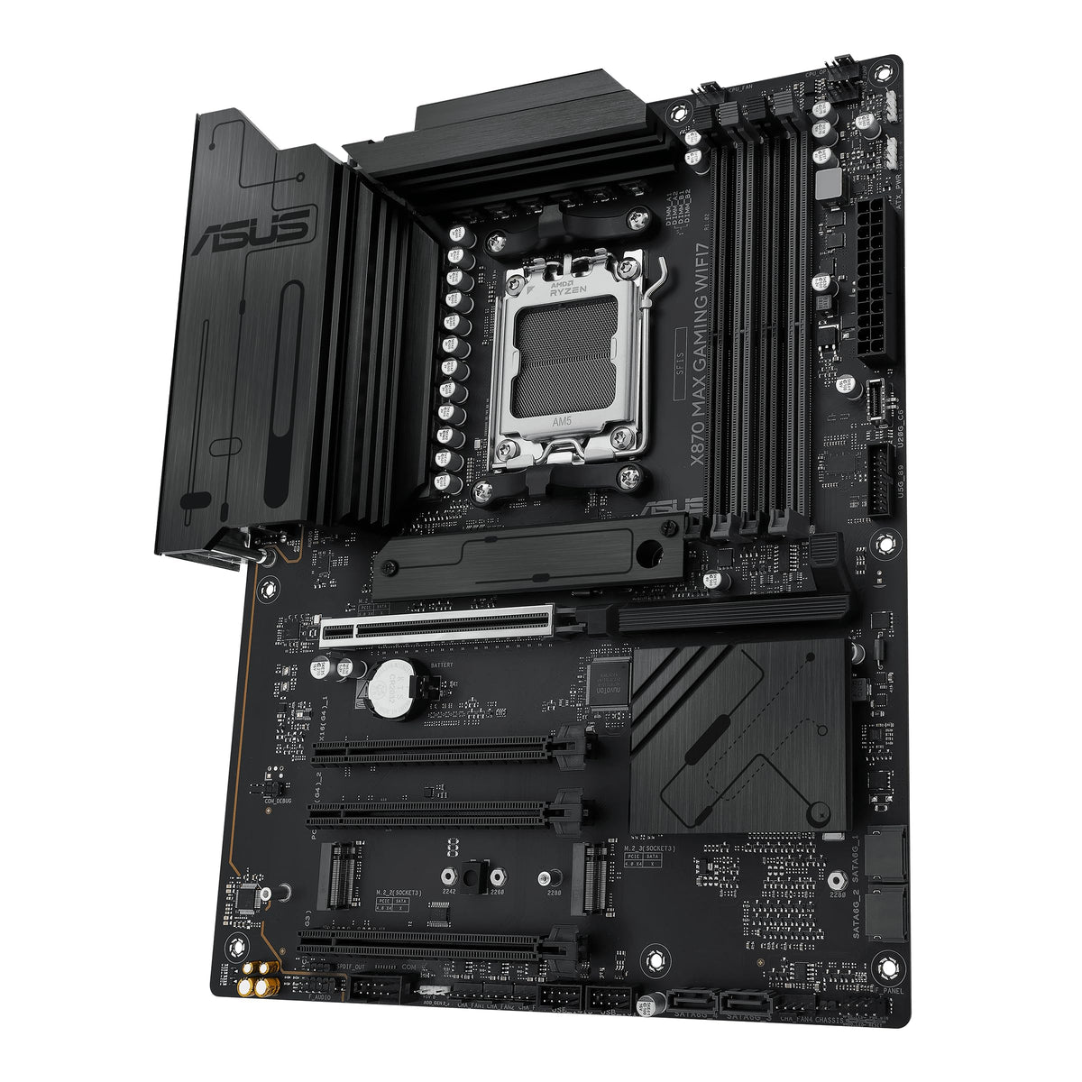 ASUS X870 MAX Gaming WIFI7 AMD AM5 ATX Motherboard, 12+2+1 80A DrMOS, DDR5, PCIe 5.0 x16 Q-Release, 3X M.2, Wi-Fi 7 Q-Antenna, 2.5Gb LAN, USB4® Type-C®, USB-C® 20Gbps, BIOS Flashback™, Aura Sync