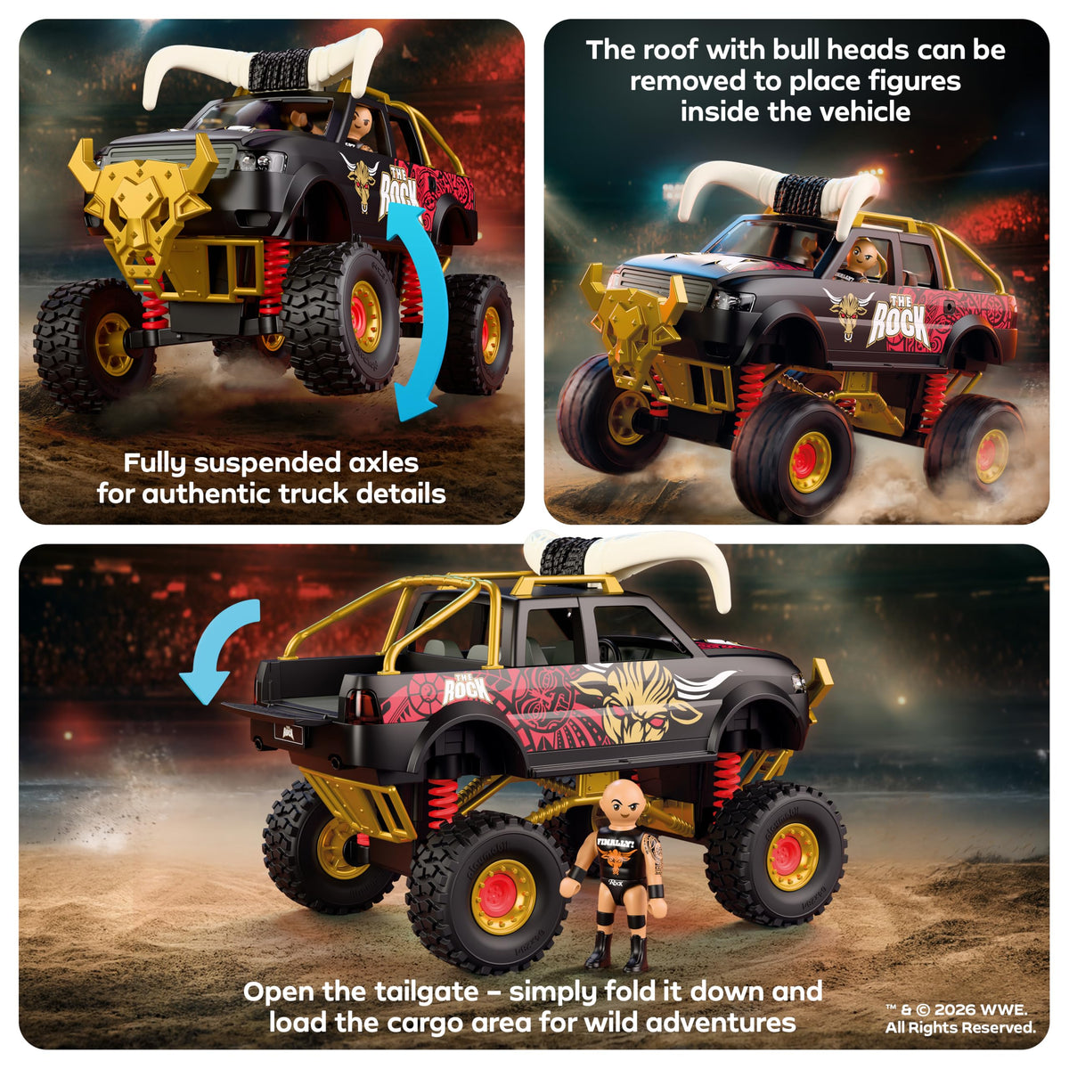 Playmobil | WWE | WWE The Rock Monster Truck | Monster Truck with Suspension, Horns & The Rock Figure | for Fans Aged 5+ | 71955