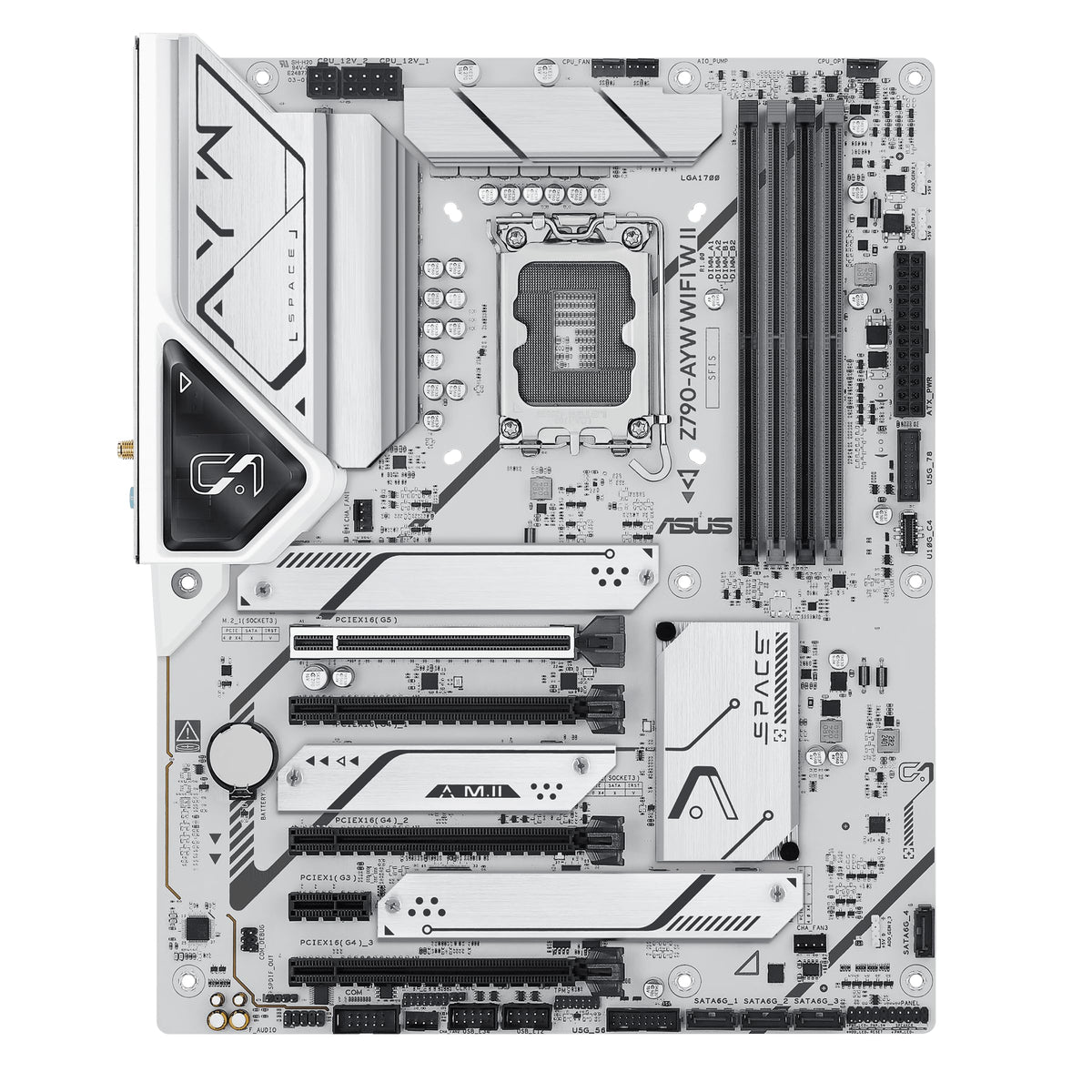 ASUS Z790-AYW WiFi W II Intel Z790 (LGA 1700) ATX Motherboard with PCIe® 5.0, 3X M.2, 12+1 DrMOS, DDR5, WiFi 6, 2.5Gb LAN, HDMI, USB 10Gbps Type-C®, USB 10Gbps Type-C®, Thunderbolt™, USB4®, Aura Sync