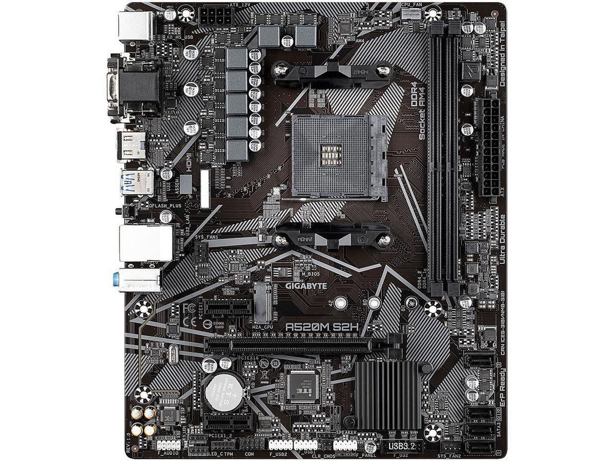 Gigabyte A520M S2H (AMD Ryzen AM4/MicroATX/4+3 Phases Digital PWM/Gigabyte Gaming GbE LAN/NVMe PCIe 3.0 x4 M.2/3 Display Interfaces/Q-Flash Plus/RGB Fusion 2.0/Motherboard)