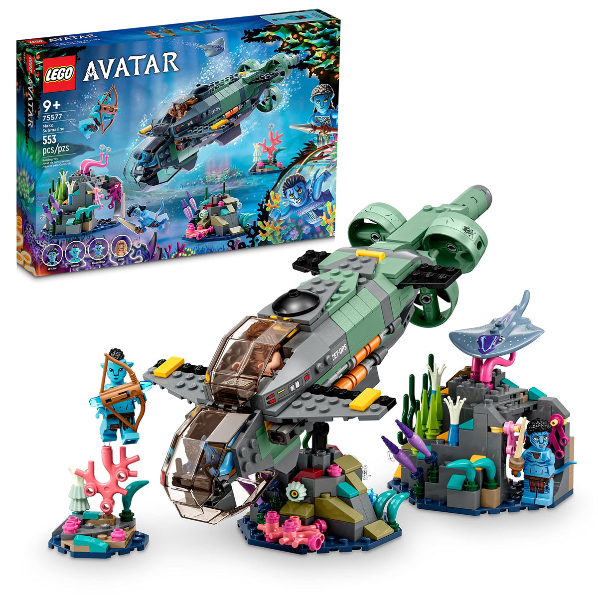 LEGO Avatar: The Way of Water Mako Submarine 75577 Buildable Toy Model, Underwater Ocean Set with Alien Fish and Stingray Figures, Movie Gift for Kids and Movie Fans