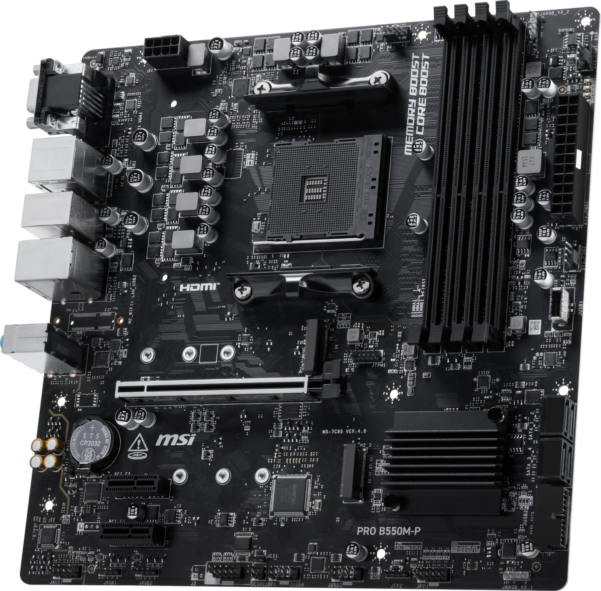 MSI PRO B550M-P Motherboard, mATX - Supports AMD Ryzen 5000/5000 G-Series, 4000 G-Series, 3000/3000 G-Series Desktop Processors, AM4 - DDR4 Memory Boost (up to 4400+ MT/s OC), PCIe 4.0 x16, M.2 Gen4