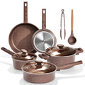 Kitchen Academy 10Pcs Induction Pots & Pans Set Non Stick, Brown