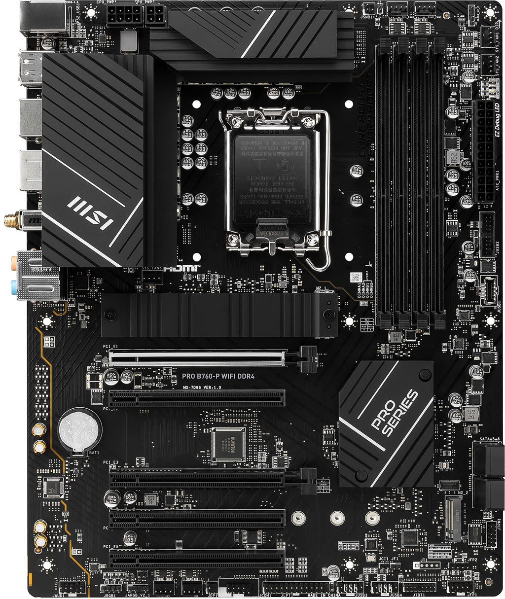 MSI PRO B760-P WiFi DDR4 ProSeries Motherboard - Supports 12th/13th/14th Gen Intel Processors, LGA 1700, DDR4, PCIe 4.0, M.2, 2.5Gbps LAN, USB 3.2 Gen2, HDMI/DP, Wi-Fi 6E, Bluetooth 5.3, ATX