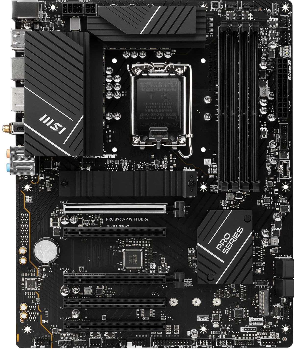 MSI PRO B760-P WiFi DDR4 ProSeries Motherboard - Supports 12th/13th/14th Gen Intel Processors, LGA 1700, DDR4, PCIe 4.0, M.2, 2.5Gbps LAN, USB 3.2 Gen2, HDMI/DP, Wi-Fi 6E, Bluetooth 5.3, ATX