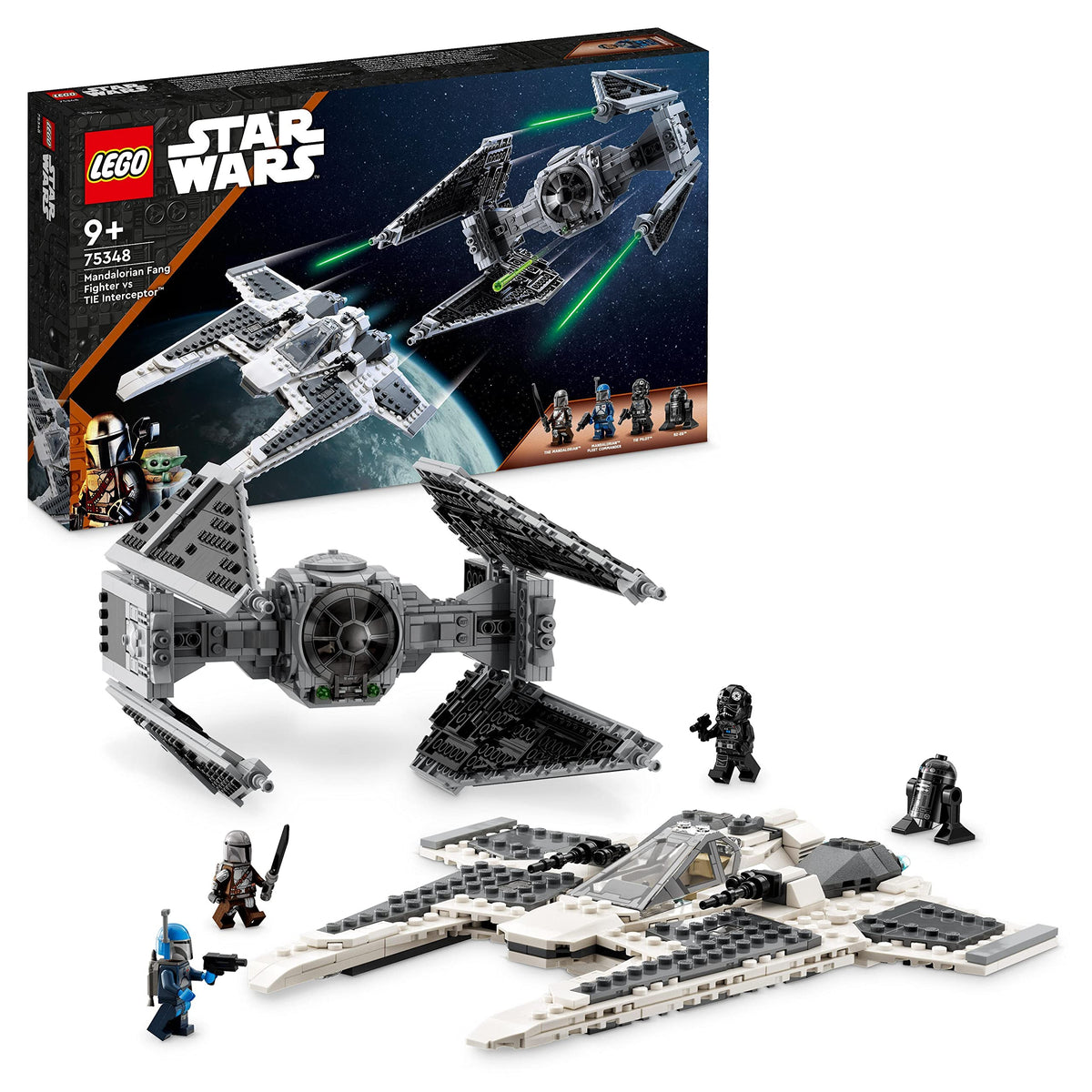 LEGO Star Wars Mandalorian Fang Fighter vs TIE Interceptor Building Set with Two Starfighters Construction Toy for Kids with 3 Minifigures, and Droid Figure, Collectible Gift Idea, from 9 Years 75348