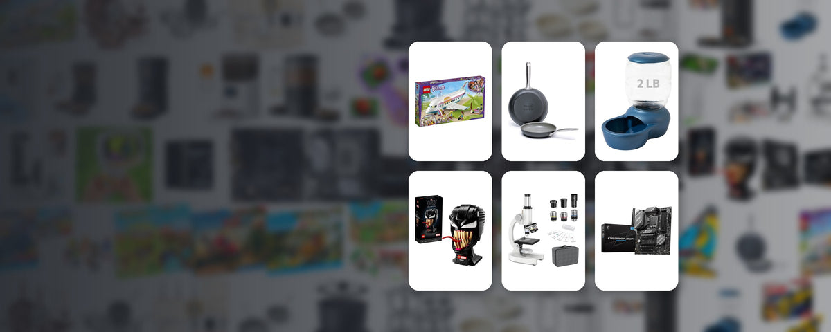 Productos de varias categorías: juguetes, cocina, mascotas, ciencia y tecnología